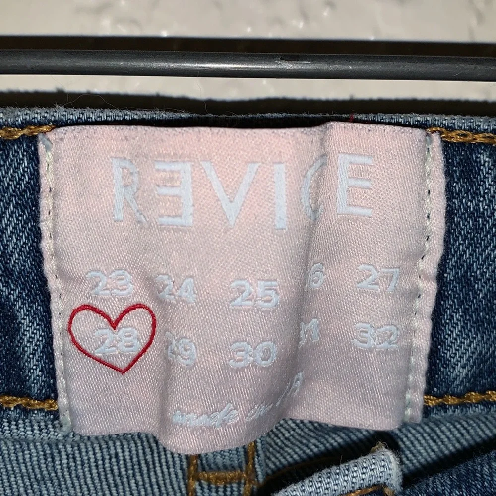 REVICE High Rise Red White Racer Stripe Raw Edge Blue Denim Short Shorts
